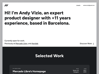 Portfolio black black white clean creative dark design homepage landing page minimal minimalist personal portfolio product design resume typography ui ux web white