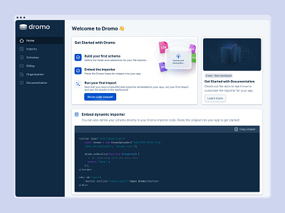 Dashboard - Get Started dashboard design docs getstarted grid importer onboarding panels product saas steps ui ux