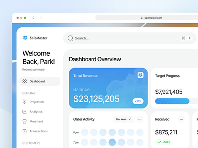 SaleMaster — Dashboard Analytics for Revenue 📊 admin analytics analytics dashboard b2b campaign charts clean dashboard data e commerce minimalist revenue saas sales analytics sales management statistics web web app web design widgets