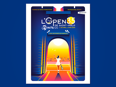 Poster international professional women's tennis tournament battlement brittany france graphic design illustration illustrator match play racket saint malo sport sportsdesign tennis tennis player tenniswoman vector woman women wta