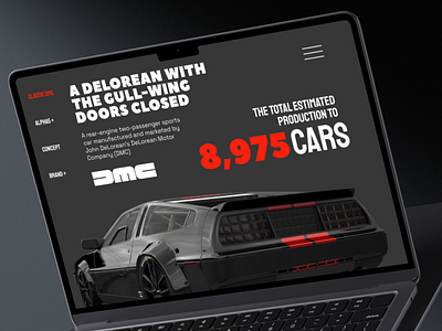 Landing Page Design Concept for the iconic DMC DeLorean branding car design landing page ui ux website