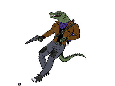 Crocdolian bounty bountyhunter cartoon croc crocodile gun illustration