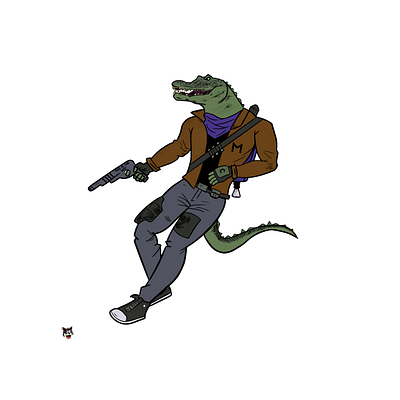 Crocdolian bounty bountyhunter cartoon croc crocodile gun illustration