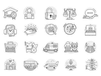 Travel Insurance Icons design flat design health icons illustration insurance line art minimalist safety travel ui