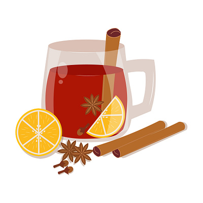 vector illustration of tea with lemon and spices