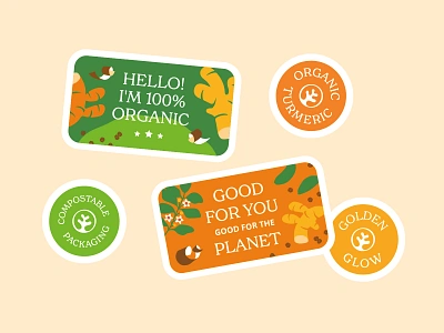 Turmeric Supplement Stickers branding design food health icon icons identity illustration organic packaging pepper pouch spices stickers supplement supplements turmeric vitamins wellness yoga