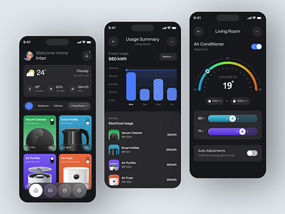 HOMART - Smart Home App ai app app design b2b crm dark mode dashboard design mobile product design simple smart app smart home ui uiux ux