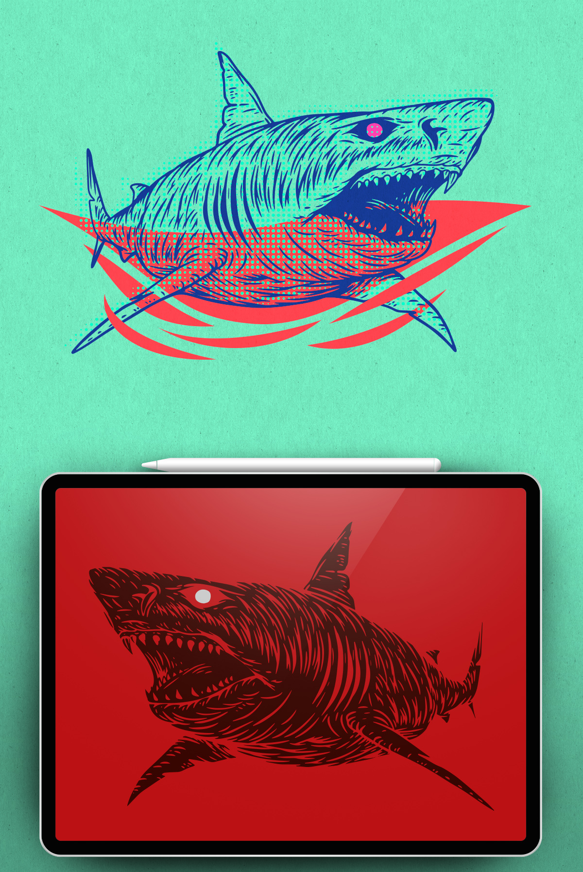Shark animal art fish illustration predator print shark tattoo vector
