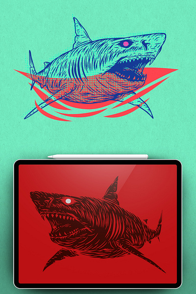 Shark animal art fish illustration predator print shark tattoo vector