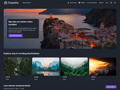 Expedia - Landing Page dark mode design figma graphic design landing page lightdark mode responsive design travel website ui uiux user experience ux web design