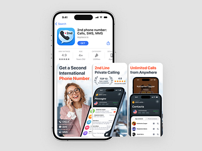 Second Phone Number App 2nd app business calls communication design esim international message mms mobile number phone privacy simcard sms ui ux virtual voice