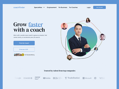 CoachFinder a company for finding right coach landing page clean coach design educational website landing page ui uxui web design