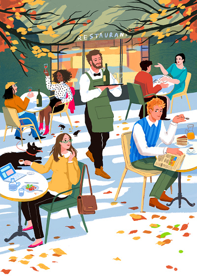 Autumn autumn branding cartoon coffee shop couple drawing editorial illustration kidlit nonfiction picturebook restaurant young adult