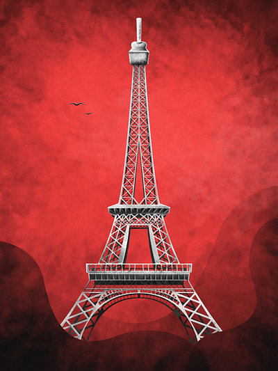 Eiffel tower - dark textured illustration collection #3 architect bird black collection eiffel france illustration paris red simple style texture tower unique