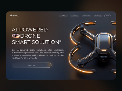 drona. 3d ai animation app branding dark drone future futuristic landing page ui ux