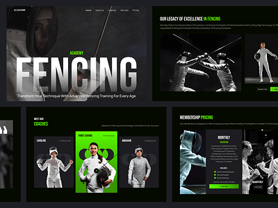 En Garde - Sport Landing Page academy athelete bold bold style brand identity branding dark mode design fencing homepage landing page layout modern shape sport sport website ui ux web design website