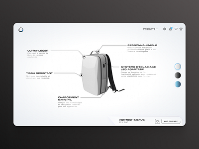 Backpack Product Page Design e commerce futuristic premium productpage ui ux webdesign website