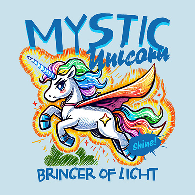 Mystic Unicorn animal cartoon comic funny hand drawn kittl kittldesign mythical printondemand superhero tshirt tshirtdesign unicorn