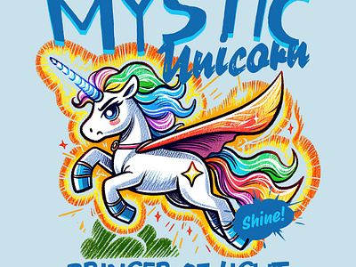 Mystic Unicorn animal cartoon comic funny hand drawn kittl kittldesign mythical printondemand superhero tshirt tshirtdesign unicorn