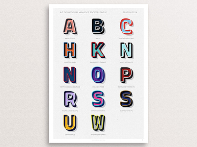 Women's Football Leagues 2024 Posters alphabet alphabet poster design football football poster illustration poster print soccer sport womens football womens leagues womens soccer womens sport