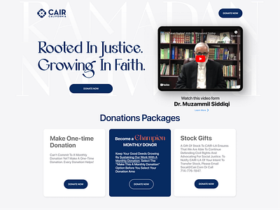 CAIR - Landing Page agency blue branding calligraphy catalog design graphic design islamic ramadan ui usa ux video web web header webpage website white