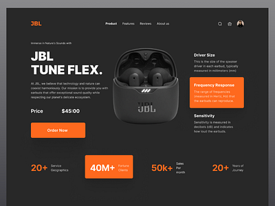 JBL - Product Landing Page UI 2024 airbudes illustration jbl landing page product landing page trendy ui ux website