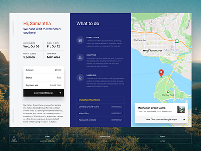 Design Exploration - Camping Ground Website activity branding brochure camping card clean confirmation design desktop flyer forest layout outdoor typography ui ux website whitespace