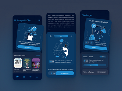 Gamification features for Reading App achievements badges app interface challenge system community features digital library gamification interaction design leaderboards mobile app design points system product design progress tracking reading app ui user engagement user retention ux uxui design visual design