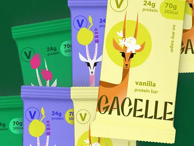 Gacelle Protein Bar Package branding character design food package illustration lettering logotype package protein bar typography