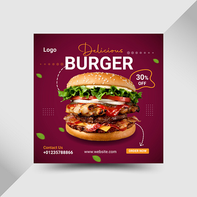 Burger Social Media Post Design burger burger post delicious design discount post fast food food offer graphic design offer post sale restaurant food sale social media post design