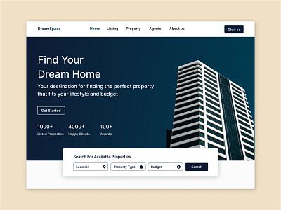 Real Estate Landing Page UI branding landing page landing page ui logo modernui navigationmenu propertysearch realestateui realestatewebsite signinui ui uidesign userinterface uxdesign webdesign