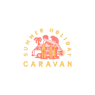 This is an illustration depicting a caravan and surfing on a bea appareldesign branding car caravan design graphic design illustration van vector