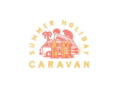 This is an illustration depicting a caravan and surfing on a bea appareldesign branding car caravan design graphic design illustration van vector