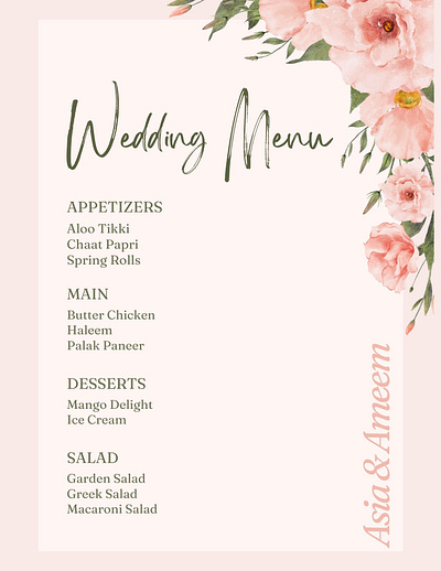 Wedding Menu canva design flowers flowral graphic design menu ui ux