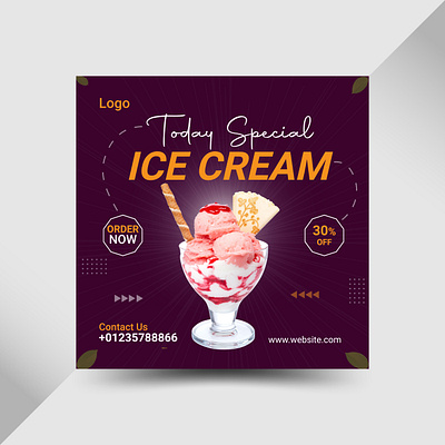 Special Ice-Cream Social Media Post Design delicious design discount post discount sale fast food food offer graphic design ice ice cream ice cream post design offer post special