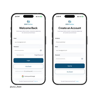 Login & Sign up Ui Design app back branding design ecg graphic design illustration login logo signup typography ui ux vector welcome