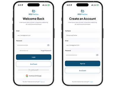 Login & Sign up Ui Design app back branding design ecg graphic design illustration login logo signup typography ui ux vector welcome