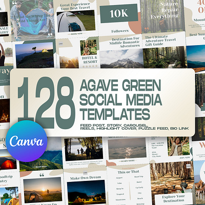 128 Agave Green Social Media Templates camping canva template graphic design hiking instagram feed instagram post instagram post template instagram stories template instagram template outdoor social media ads social media banner social media pack social media templates