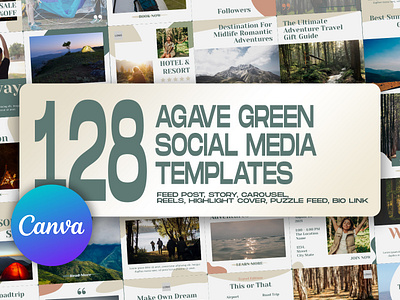 128 Agave Green Social Media Templates camping canva template graphic design hiking instagram feed instagram post instagram post template instagram stories template instagram template outdoor social media ads social media banner social media pack social media templates