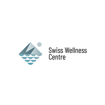 Swiss Wellness Centre branding lake logo mountains sun wellness