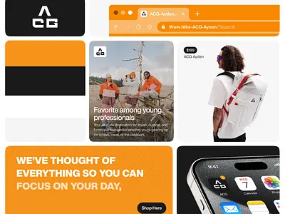 ACG - Aysén backpacks bento style branding e commerce ecomemrce nike shop website shopify webdesign