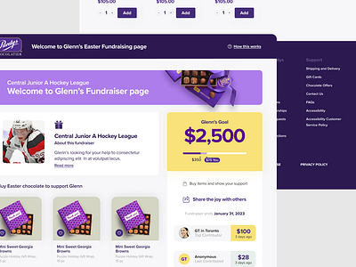 Purdys Fundraiser page graphic design ui