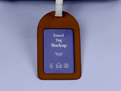 Suitcase Tag Mockup with Leather Cover blue branding brown cover graphic design leather lebal logo mockup purple tag travel