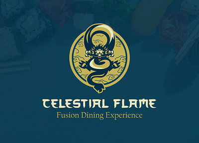 Celestial flame branding asian beast branding creature dine dragon drake flame food graphic design logo mythic restaurant vector