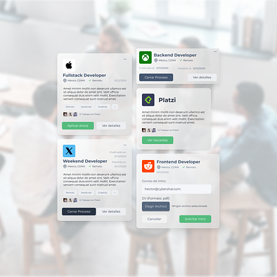 CyberShai: Plataforma de empleo remoto app design cards development graphic design job cards remote job ui user interface ux ux design web design