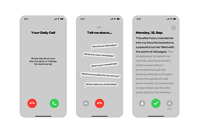 Daily Journal Phone Call • Mobile App daily journal ai daily journaling journal ai journal app journal call journal transcription phone call journaling record journaling