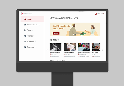 Art School System Design - Landing Page dashboard desktop product design prototype