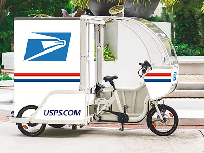 USPS Cargo Bike - Photo Mockup brand application cargo bike delivery graphic design mail mail delivery micromobility mobility mockup package delivery photoshop sustainability usps