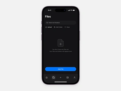 Dropbox Dark Mode UI Empty State dark mode dropbox empty state mobile
