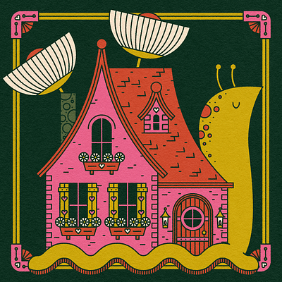 Vectober 04 // Cozy cozy flowers home home sweet home house illustration inktober line art snail texture